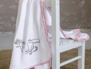 Κουβέρτα Βρεφική Πικέ Toco Toucan White-Pink Nima
