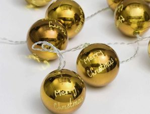 Χριστουγεννιάτικα Λαμπάκια Σειρά 10 Led Balls XPGBALL10WW2AT 0,45W Με Μπαταρία & Χρονοδιακόπτη Gold